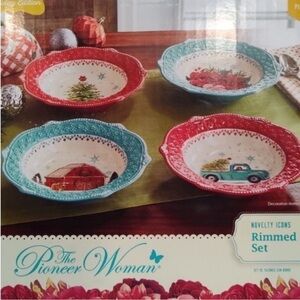 The Pioneer Woman Special Holiday Edition Novelty Icons 4 Rimmed Stoneware Bowls
